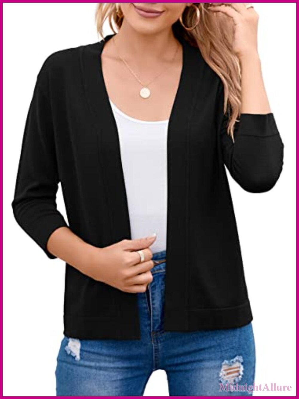 Women's Open Front Cropped Cardigan 3/4 Sleeve Shrug